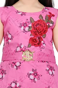 Star Collection Girl's Fashionable Designed Cotton Below Knee, All Over Flower Printed Sleeveless Frock. (9-10 Years, Pink)-thumb3