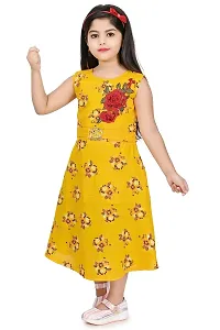 Star Collection Girl's Fashionable Designed Cotton Below Knee, All Over Flower Printed Sleeveless Frock. (2-3 Years, Yellow)-thumb4