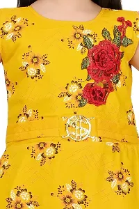 Star Collection Girl's Fashionable Designed Cotton Below Knee, All Over Flower Printed Sleeveless Frock. (2-3 Years, Yellow)-thumb3