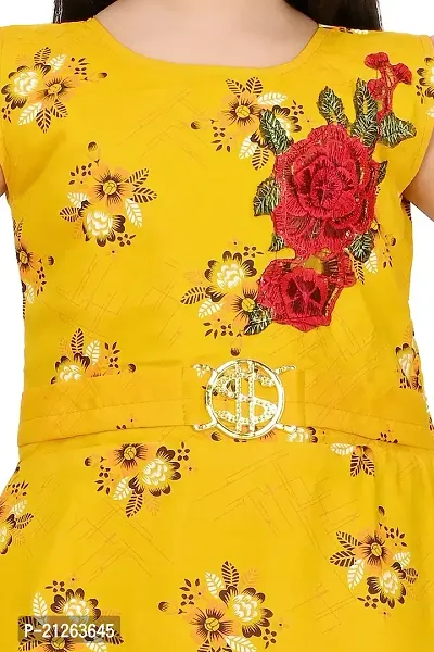 Star Collection Girl's Fashionable Designed Cotton Below Knee, All Over Flower Printed Sleeveless Frock. (2-3 Years, Yellow)-thumb4