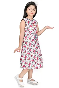 Star Collection Girl's Fancy Cotton Below Knee, Floral Printed Sleeveless Frock. (5-6 Years, RED)-thumb1