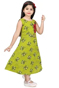 Star Collection Girl's Fashionable Designed Cotton Below Knee, All Over Flower Printed Sleeveless Frock. (6-7 Years, Green)-thumb1