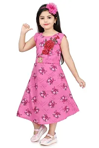 Star Collection Girl's Fashionable Designed Cotton Below Knee, All Over Flower Printed Sleeveless Frock. (9-10 Years, Pink)-thumb4