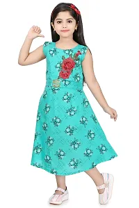 Star Collection Girl's Fashionable Designed Cotton Below Knee, All Over Flower Printed Sleeveless Frock. (5-6 Years, Blue)-thumb4