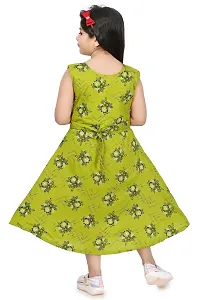 Star Collection Girl's Fashionable Designed Cotton Below Knee, All Over Flower Printed Sleeveless Frock. (6-7 Years, Green)-thumb2