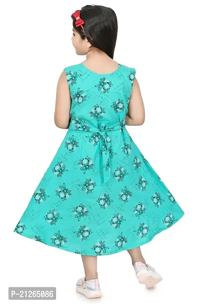 Star Collection Girl's Fashionable Designed Cotton Below Knee, All Over Flower Printed Sleeveless Frock. (5-6 Years, Blue)-thumb3