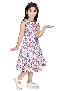 Star Collection Girl's Fancy Cotton Below Knee, Floral Printed Sleeveless Frock. (9-10 Years, Pink)-thumb1