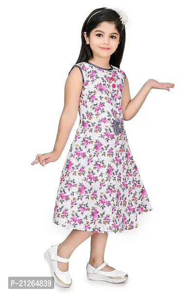 Star Collection Girl's Fancy Cotton Below Knee, Floral Printed Sleeveless Frock. (9-10 Years, Pink)-thumb2
