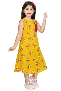Star Collection Girl's Fashionable Designed Cotton Below Knee, All Over Flower Printed Sleeveless Frock. (2-3 Years, Yellow)-thumb1