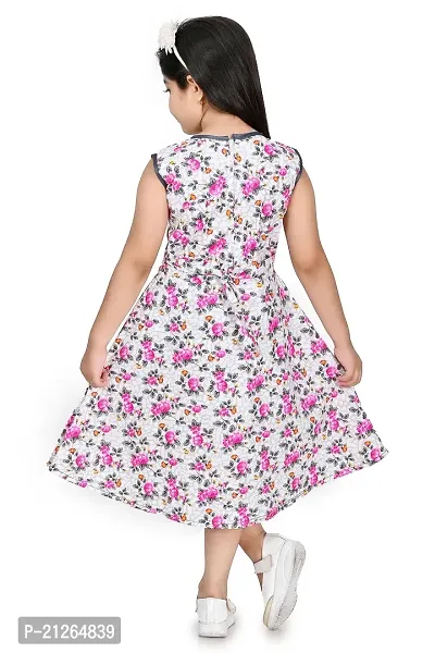 Star Collection Girl's Fancy Cotton Below Knee, Floral Printed Sleeveless Frock. (9-10 Years, Pink)-thumb3