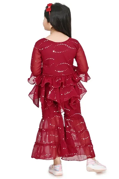 Buy Red Embroidery Red Georgette Sharara with Kurti Boti Net Dupatta for  Girls Online