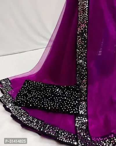 Stylish Silk Cotton Purple Embellished Saree with Blouse piece For Women-thumb0