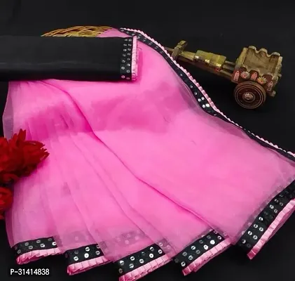 Stylish Silk Cotton Pink Embellished Saree with Blouse piece For Women