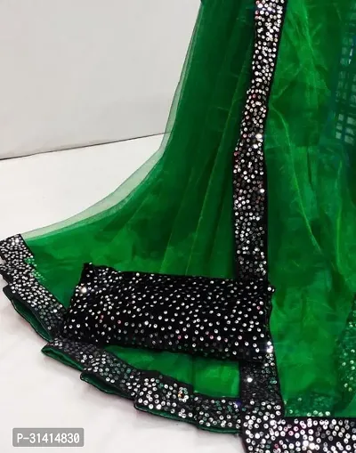 Stylish Silk Cotton Green Embellished Saree with Blouse piece For Women