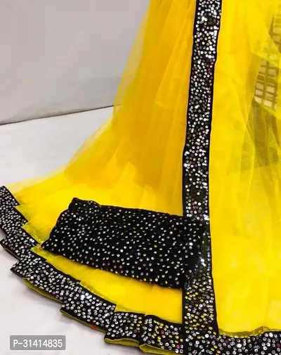 Stylish Silk Cotton Yellow Embellished Saree with Blouse piece For Women