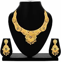 Women Brass Gold Planted Traditional Wear Latest Necklace with Matching Earrings-Pack of 1-thumb1