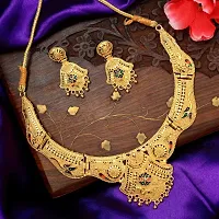 Women Brass Gold Planted Traditional Wear Latest Necklace with Matching Earrings-Pack of 1-thumb2