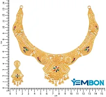 Women Brass Gold Planted Traditional Wear Latest Necklace with Matching Earrings-Pack of 1-thumb3