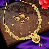 Women Brass Gold Planted Traditional Wear Latest Necklace with Matching Earrings-Pack of 1-thumb2