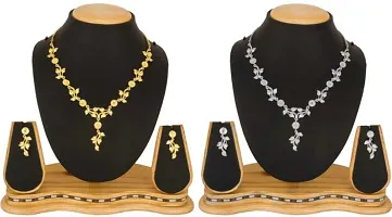 Women Brass Gold Planted Traditional Wear Latest Necklace with Matching Earrings-Pack of 1-thumb1