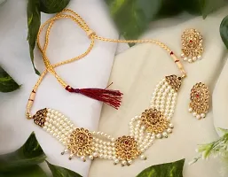 Traditional Alloy Gold Plated Yellow Glorious Moti Mala Necklace  With Earrings set For Women-thumb1