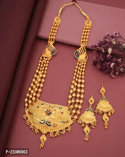 Traditional Alloy Gold Plated Yellow Glorious Mangalsutra  With Earrings set For Women
