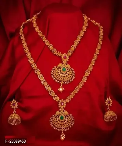 Traditional Alloy Gold Plated Yellow Glorious Mangalsutra/Jewellery Set  With Earrings set For Women-thumb0