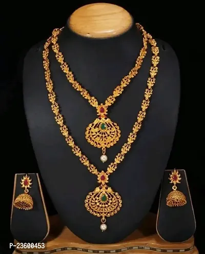 Traditional Alloy Gold Plated Yellow Glorious Mangalsutra/Jewellery Set  With Earrings set For Women-thumb3