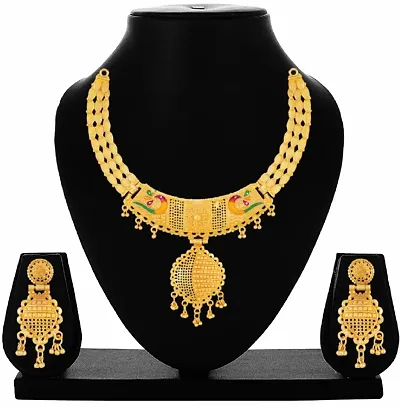 SAGY Traditional Jewellery Gold Plated Nacklace Set for Women (Golden)