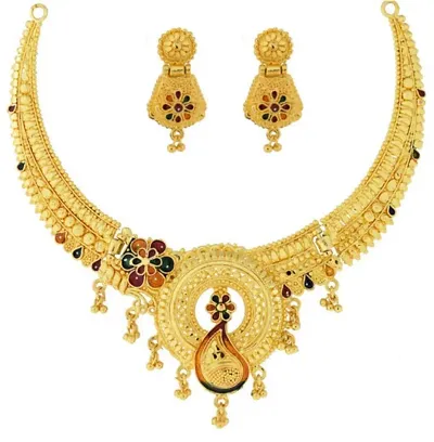 SAGY Traditional Jewellery Gold Plated Nacklace Set for Women (Golden)