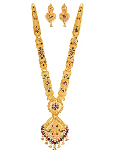 SAGY Traditional Jewellery Gold Plated Necklace Jewellery Set for Women (Golden)