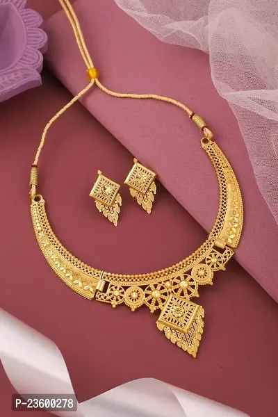Traditional Alloy Gold Plated Yellow Glorious Mangalsutra  With Earrings set For Women-thumb0