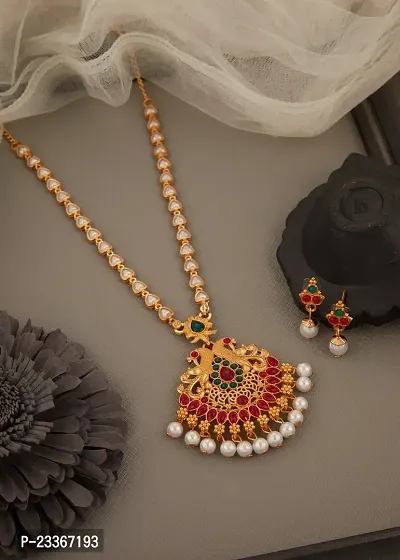 Traditional Alloy Gold Plated Yellow Glorious Motimala Mangalsutra/Jewellery Set/Necklace  With Earrings set For Women