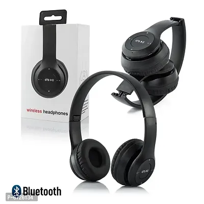 P47 Foldable Wireless Headset Headphone Sports Headphone with Mic Bluetooth and Support 3.5mm Aux Wired Headset Compatible With All Smartphones-thumb0