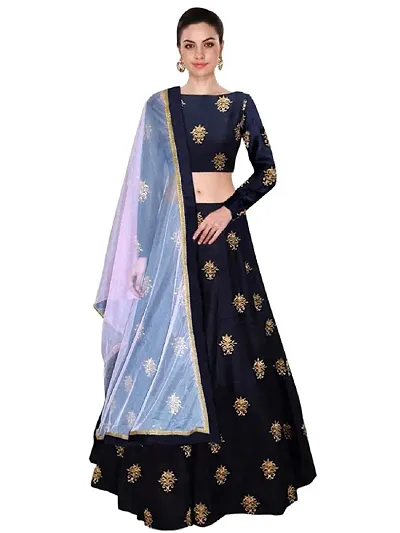 Womens Silk Semi Stitched Floral Lehenga Choli With Dupatta Set