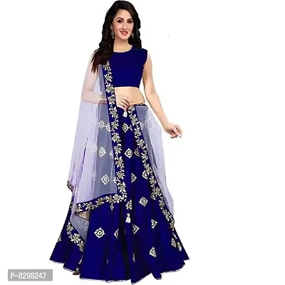 Latest Attractive Taffeta Silk Embroidered Semi stitched Lehenga Choli (Royal Blue)-thumb0