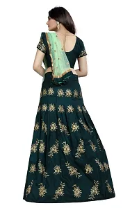 Women Taffeta Satin Semi Stitched Embroidred Green Lehenga Choli With Dupatta set-thumb3