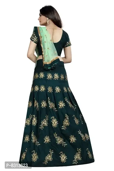Women Taffeta Satin Semi Stitched Embroidred Green Lehenga Choli With Dupatta set-thumb4