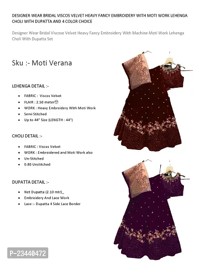 Designer Wear Bridal Viscose Velvet Heavy Fancy Embroidery With Machine Moti Work Lehenga Choli With Dupatta Set-thumb2