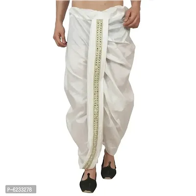 White Dupion Silk Readymade Dhoti for Men-thumb0