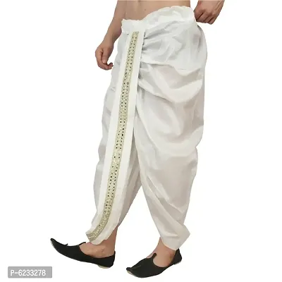 White Dupion Silk Readymade Dhoti for Men-thumb3