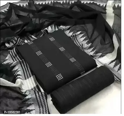 Elegant Black Cotton Printed Dress Material With Dupatta For Women-thumb0