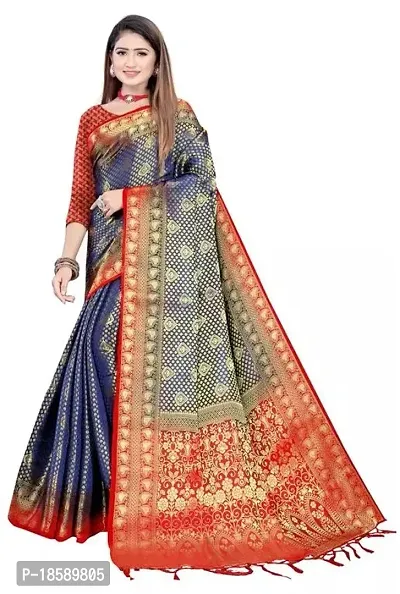 Stylish Blue Banarasi Silk Saree with Blouse Piece For Women