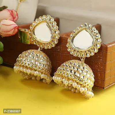 Tanaira 18K Gold plated Kundan Studed Traditional Pearl Earrings For Women  Girls(White)