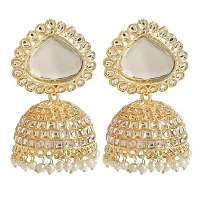 Tanaira 18K Gold plated Kundan Studed Traditional Pearl Earrings For Women  Girls(White)-thumb2