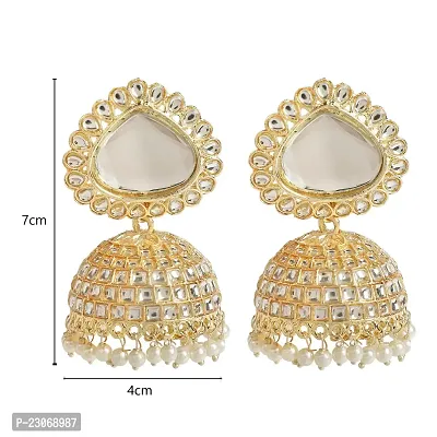 Tanaira 18K Gold plated Kundan Studed Traditional Pearl Earrings For Women  Girls(White)-thumb4