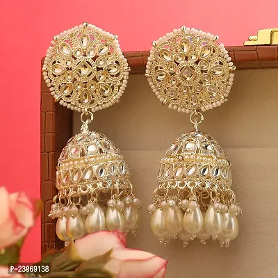 Tanaira Gold Tone Traditional Kundan  Pearls Jhumki Earring For Women and Girls| Jhumka for Partywear Occasions Gifts for Anniversary Gifts For Girls
