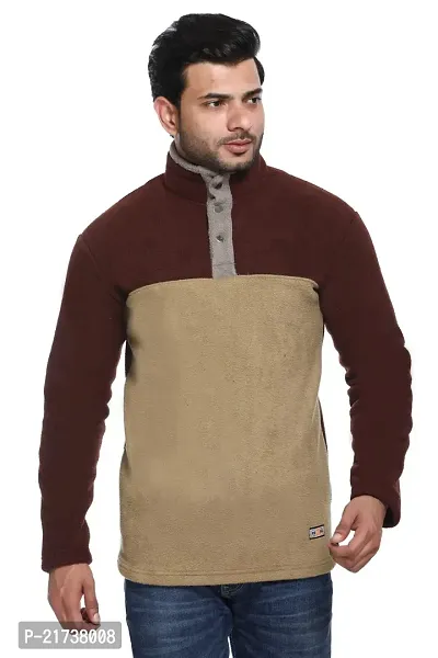 Elegant Brown Wool Colourblocked Long Sleeves Sweatshirts For Men