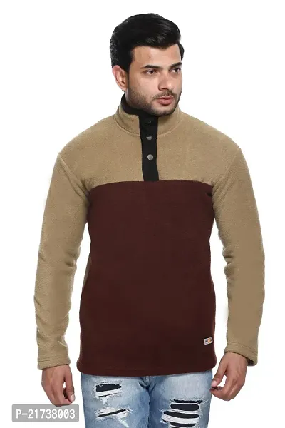 Elegant Coffee Wool Colourblocked Long Sleeves Sweatshirts For Men