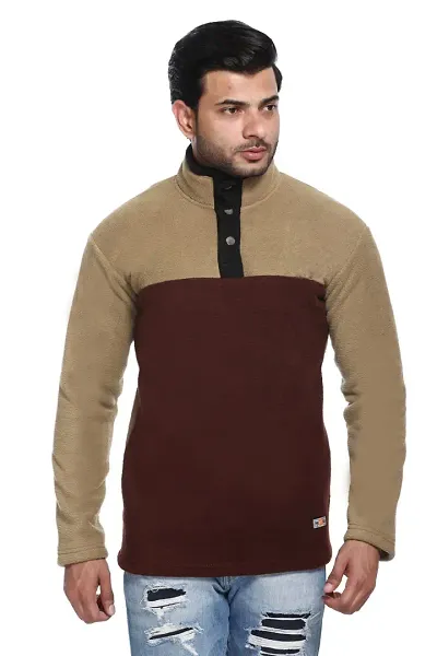 Elegant Wool Colourblocked Long Sleeves Sweatshirts For Men